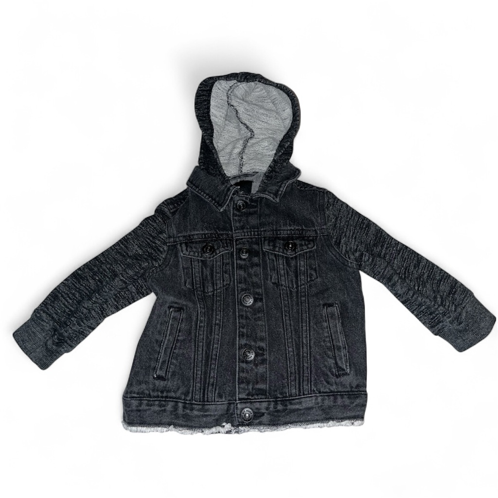 Art Class Toddler Baby Boy Black Hooded Denim Jacket Hybrid Size 18 Months (Vg)